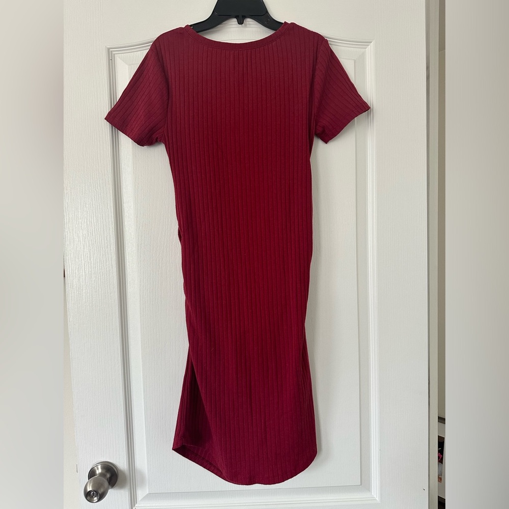 BP - Maroon Ruched Ribbed Bodycon Midi Dress - Size Medium - Picture 2 of 5